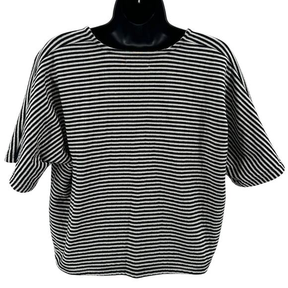 Madewell Crop Top WMNS S Double-Faced Henley Tee Stripe Black White Short Sleeve - Picture 5 of 9